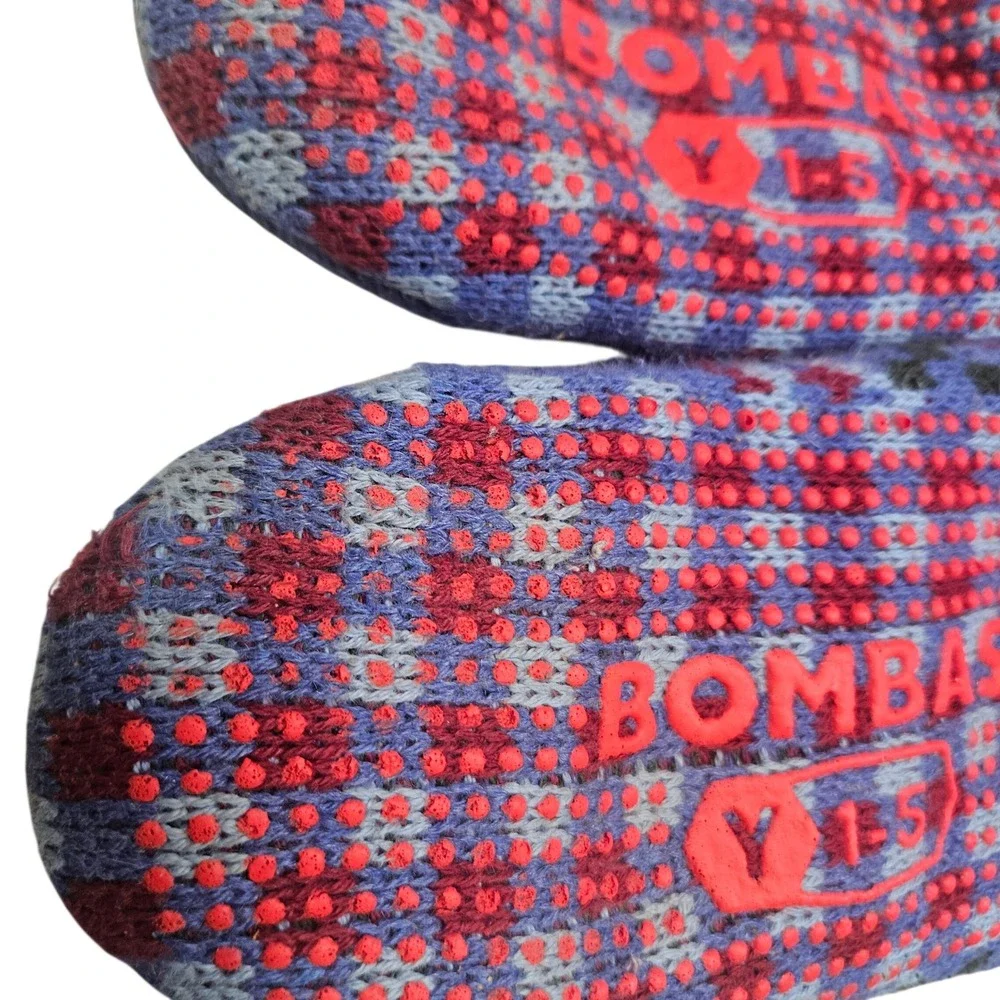 Bombas Gripper Slippers Youth 1-5 Blue Fair Isle Knit Non-Slip House‎ Shoes Cozy